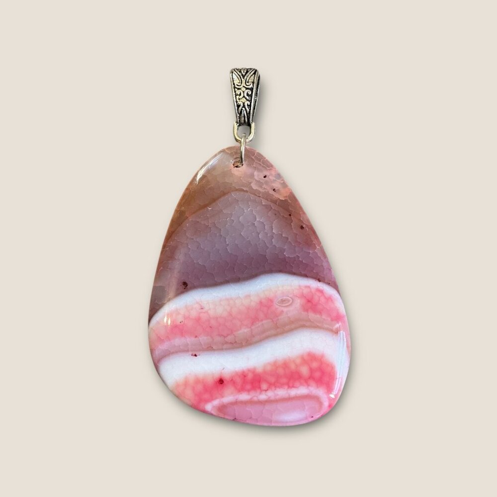Pink  White Agate Teardrop Pendant